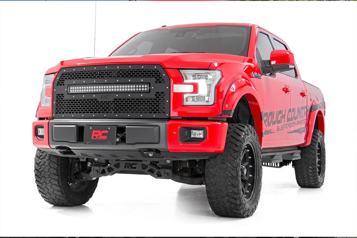 Mesh Grille | 30" Dual Row LED | Black | Amber DRL | Ford F-150 | 2015-2017 | Rough Country | 70193BDA - Image 6