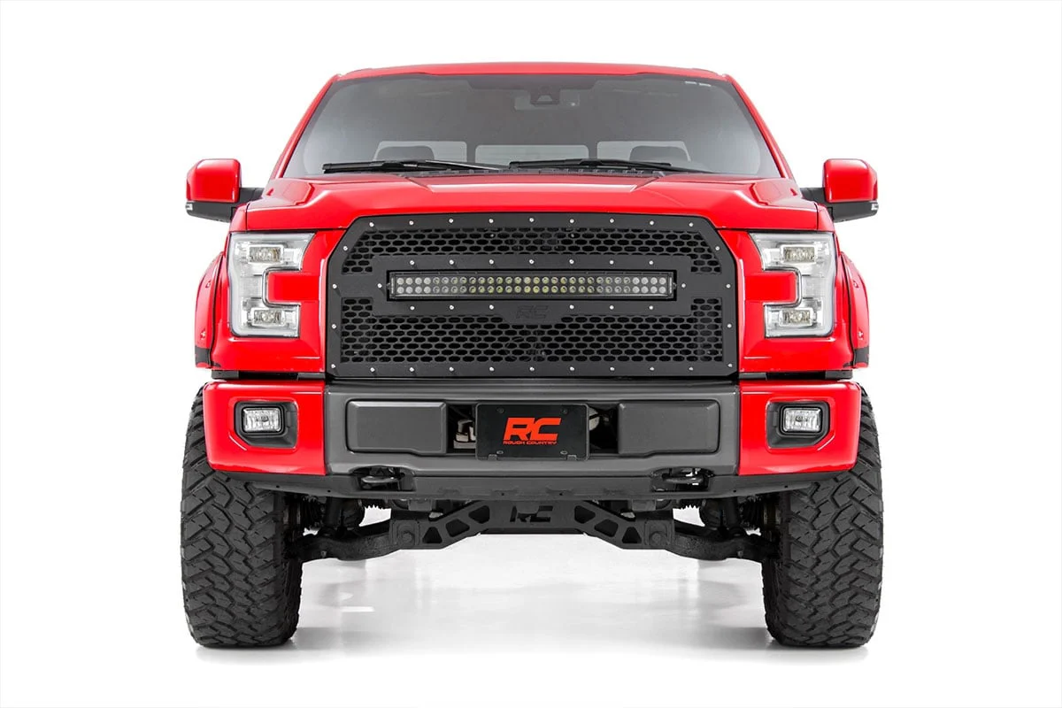 Mesh Grille | 30" Dual Row LED | Black Ser | Ford F-150 | 2015-2017 | Rough Country | 70193DRL - Image 4