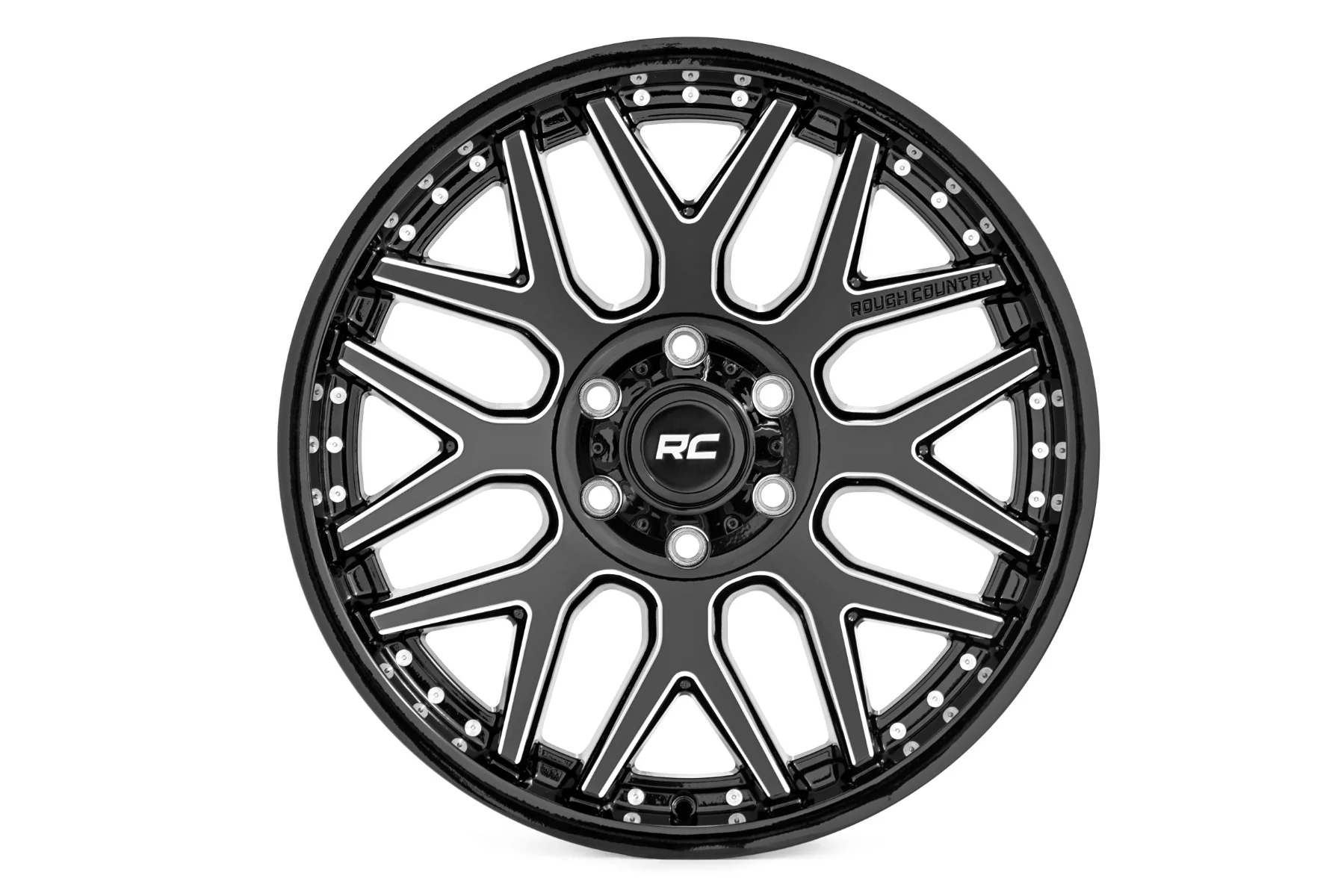 Rough Country 95 Series Wheel | Machined One-Piece | Gloss Black | 22x10 | 6x5.5 | -25mm | 2002-2006 |  95221012M - Image 2