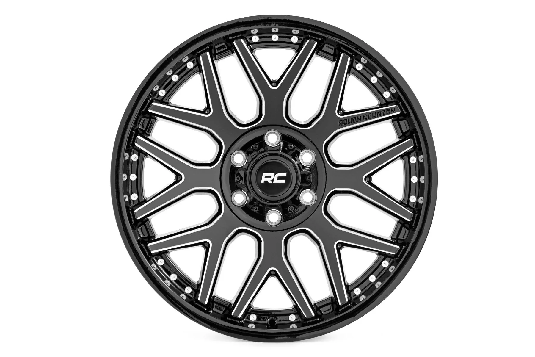 Rough Country 95 Series Wheel | One-Piece | Gloss Black Machined | 20x10 | 8x180 | -19mm | 2011-2019 |  95201006M - Image 2